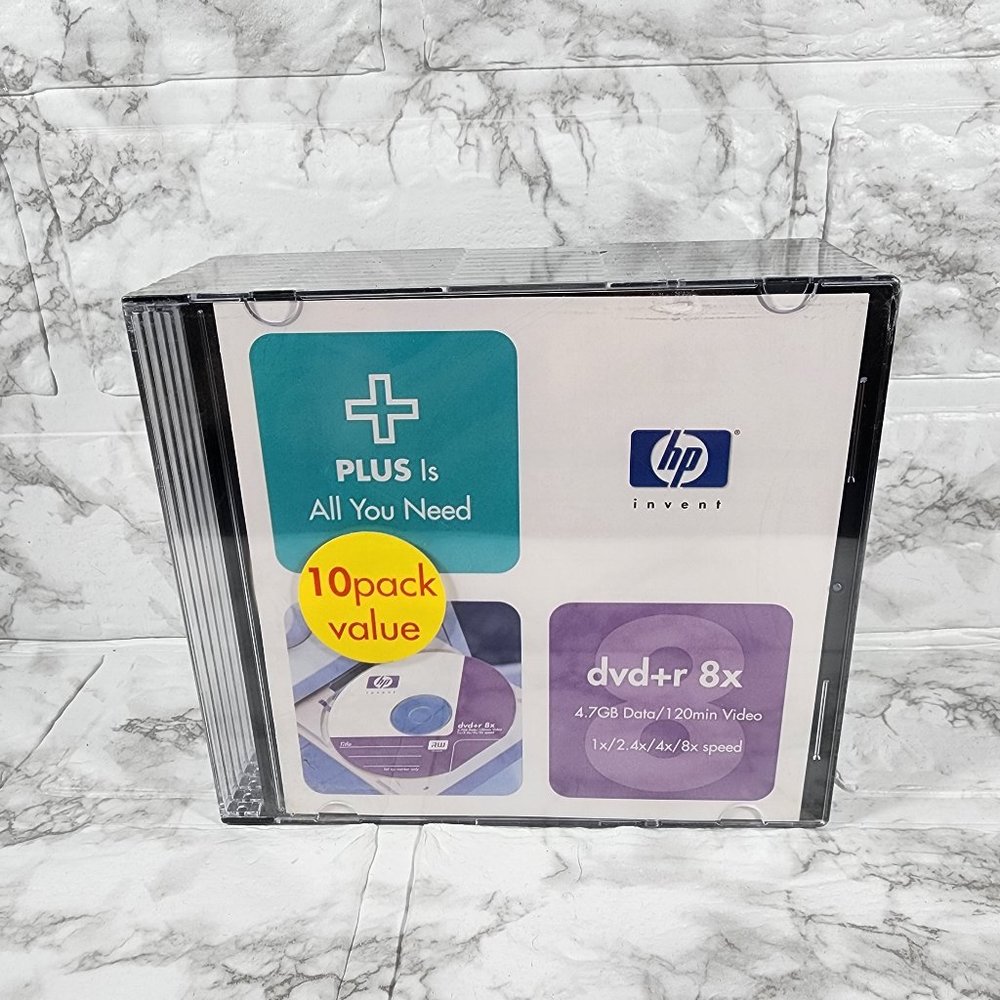 DVD+r HP 10 PACK Slim Jewel Case 8X Media 4.7GB/ 120 minute BLANK DISK **SEALED